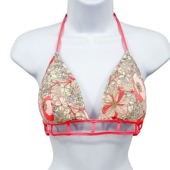 Victoria's Secret Floral Print Neon Ladder Trim Cutout Bikini Top - Picture 1 of 5